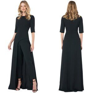 Kay Unger Davina Walk Thru Jumpsuit Women's 6 Black Formal Cocktail Party NWT